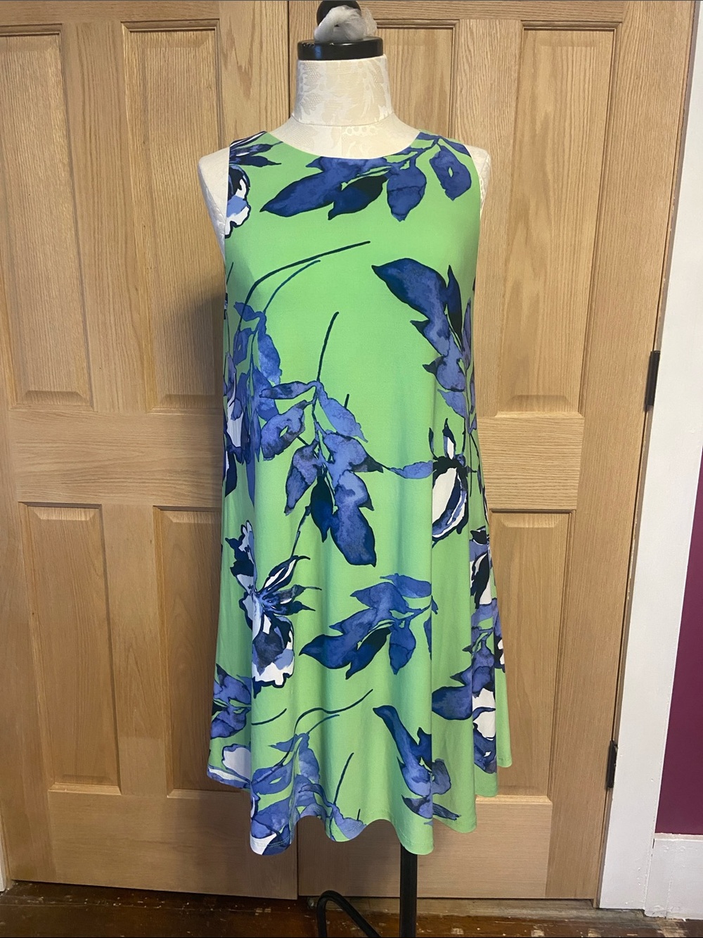 Ralph Lauren Green Slip Dress with Blue Floral Print